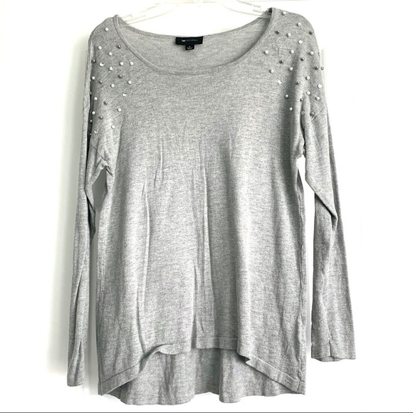 AB Studio Gray Long Sleeve Sweater Pearl Sparkle S - Picture 1 of 9